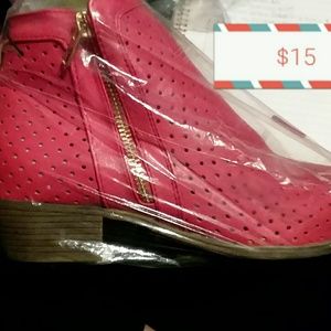 Red perforated booties